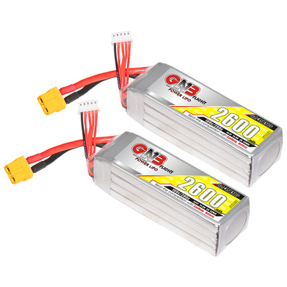 Two GAONENG GNB 2600mAh 4S LiPo batteries shown side by side with XT60 connectors