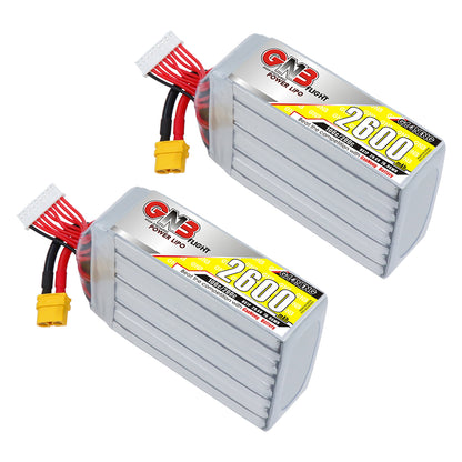 Two GNB 2600mAh 8S LiPo battery packs shown with XT60U-F plugs and balance leads