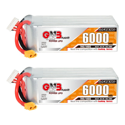 Two GNB HV 8S 6000mAh LiHV LiPo batteries shown side by side with XT60 leads