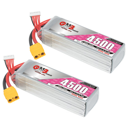 Two GNB 4500mAh LiPo packs shown side by side with yellow XT90 connectors