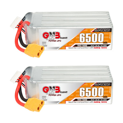 GAONENG GNB 6500mAh 8S LiHV 30.4V 70C LiPo battery pack with XT90 connector, side label view