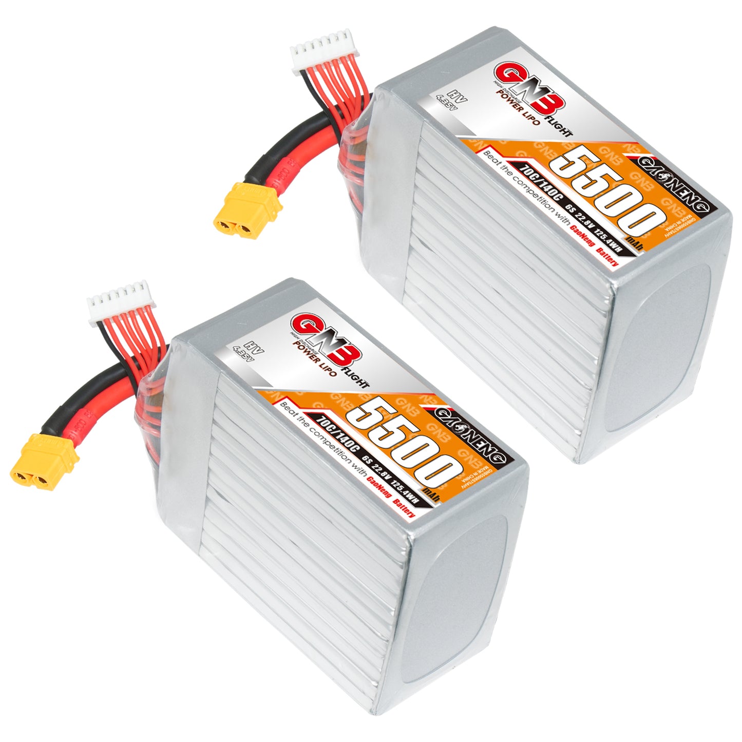 Two GAONENG GNB 6S 5500mAh LiHV LiPo batteries with XT60 connectors, side-by-side