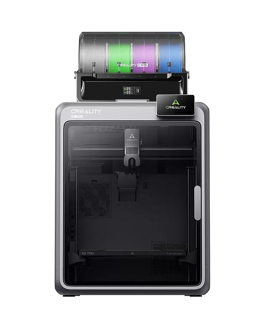 Creality K2 Pro Combo 3D Printer front view with CFS multicolor filament system mounted on top
