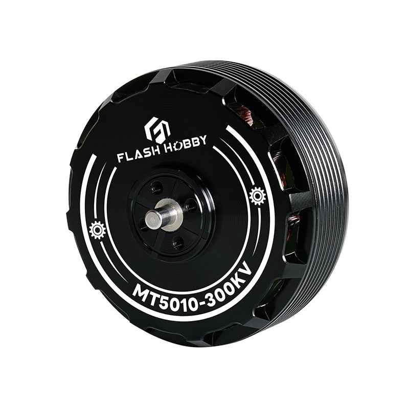 Flashhobby MT5010-300KV brushless DC motor with black housing, front output shaft, and MT5010-300KV marking