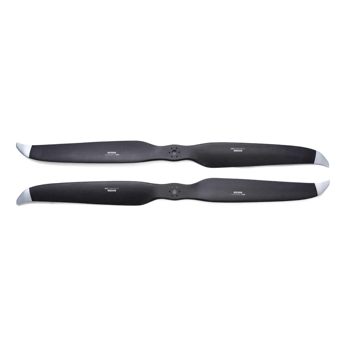 MAD Fluxer Pro 65x18 Inch Propeller, Pair of MAD Fluxer Pro 65x18 inch black propeller blades with gray tips and center mounting holes