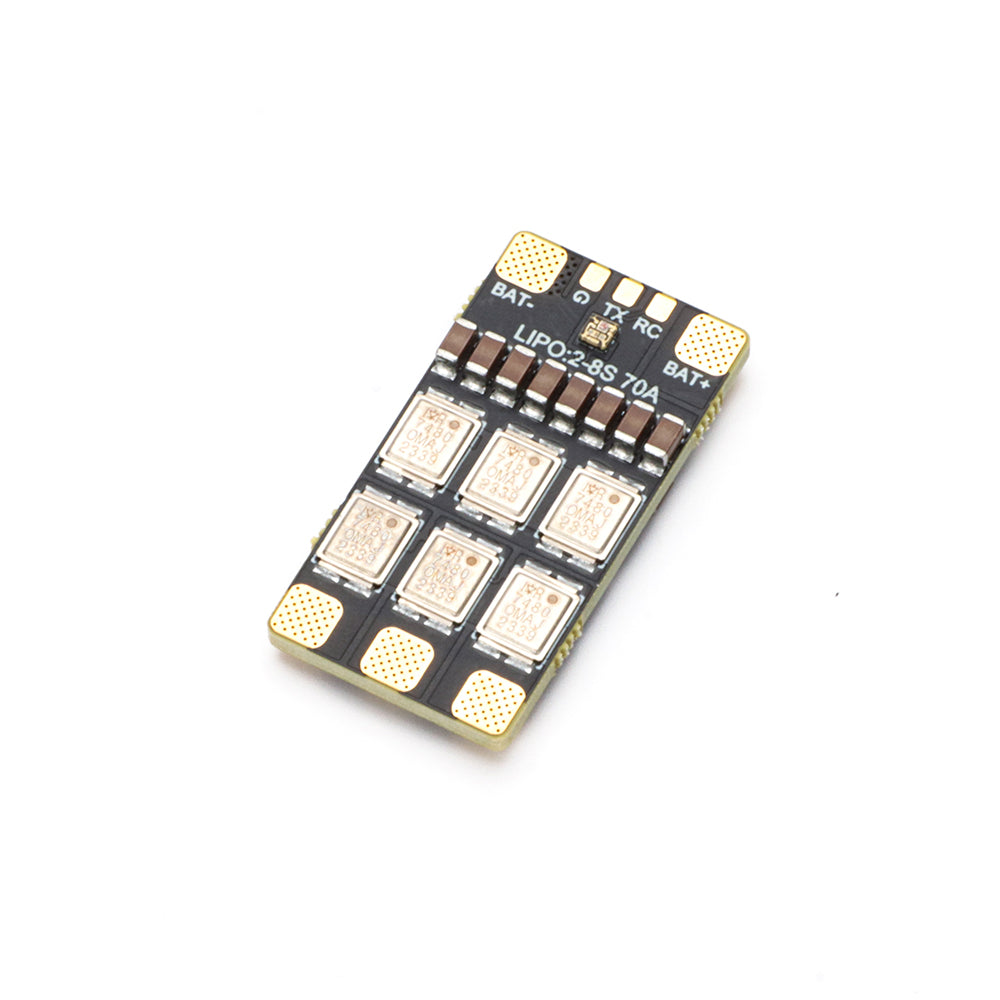 MAD AM32 70A 3-8S ESC, MAD AM32 70A 3-8S drone ESC board with multiple MOSFETs and BAT+/BAT- solder pads