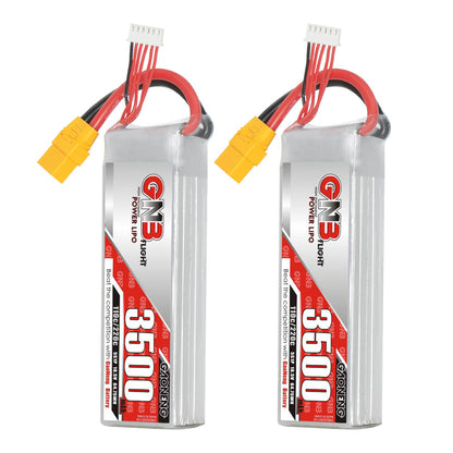 Two GNB 3500mAh 5S LiPo batteries shown side by side with XT90 connector and balance plug