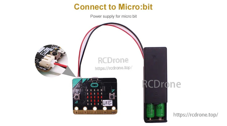 2x AAA battery case connected to BBC micro:bit via XH2.0 plug for 3V power supply