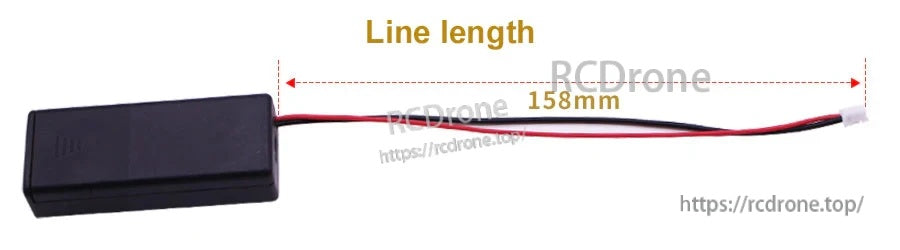 Battery case wire lead length measurement, 158 mm from case to XH2.0 connector
