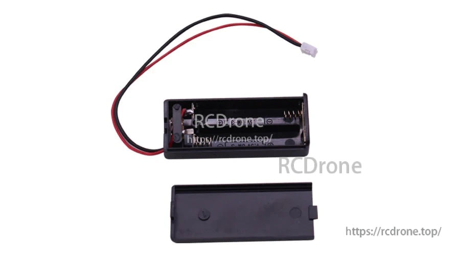 Inside view of 2-slot AAA battery holder with spring terminals and separate lid shown below
