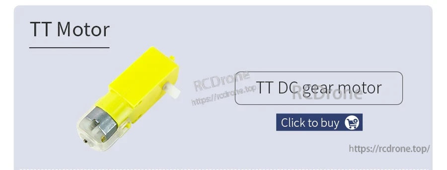 Example TT DC geared motor product image, common small motor type used in DIY robotics cars