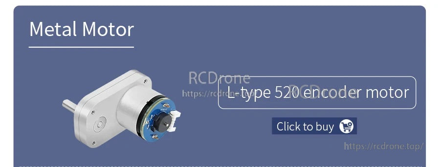Example metal gear motor with encoder (520 type) product image for higher torque robotics applications