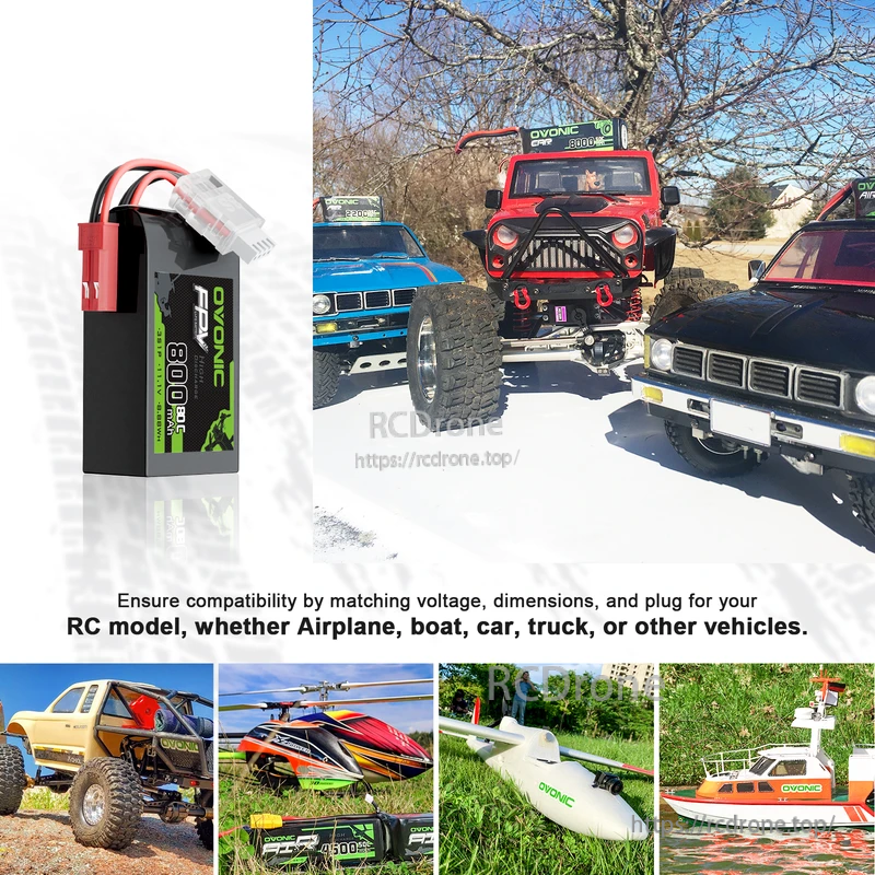 Compatibility guidance for RC models—match voltage, size and plug for airplanes, boats, cars, trucks and other vehicles