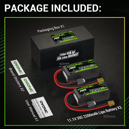 Package contents: 2 batteries, packaging box, user manual, and OVONIC brand stickers
