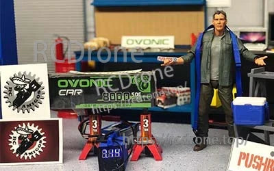 Ovonic Air 8000mAh 3S 11.1V 50C softcase LiPo pack on a display stand with voltage checker