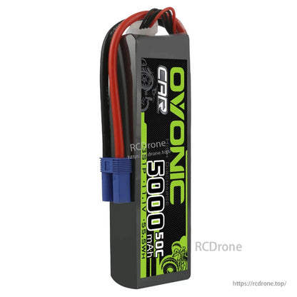 Single Ovonic 5000mAh 3S 11.1V 50C LiPo Battery close view showing blue EC5 plug and wires