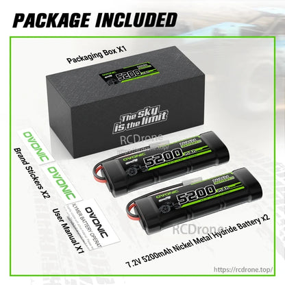 Package contents: two 7.2V 5200mAh NiMH batteries, packaging box, brand stickers and user manual