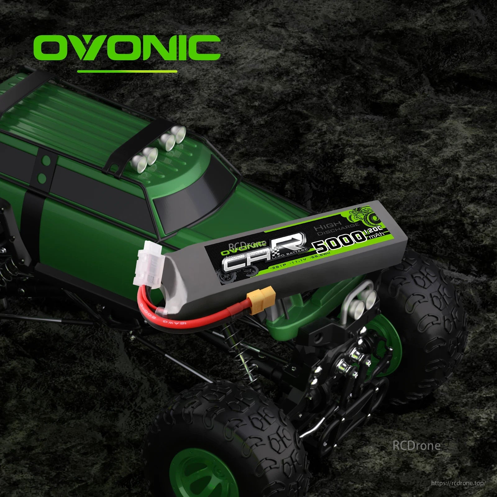 Ovonic 3S LiPo battery shown installed in an RC truck as a use case application image