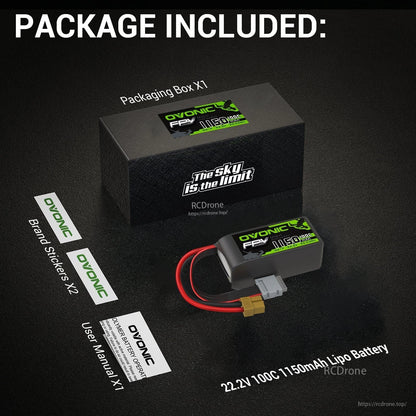 Package contents graphic with Ovonic battery, packaging box, user manual, and brand stickers shown