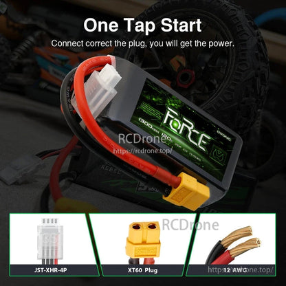 XT60 main plug and JST-XHR balance connector shown for Ovonic Force 3S LiPo battery