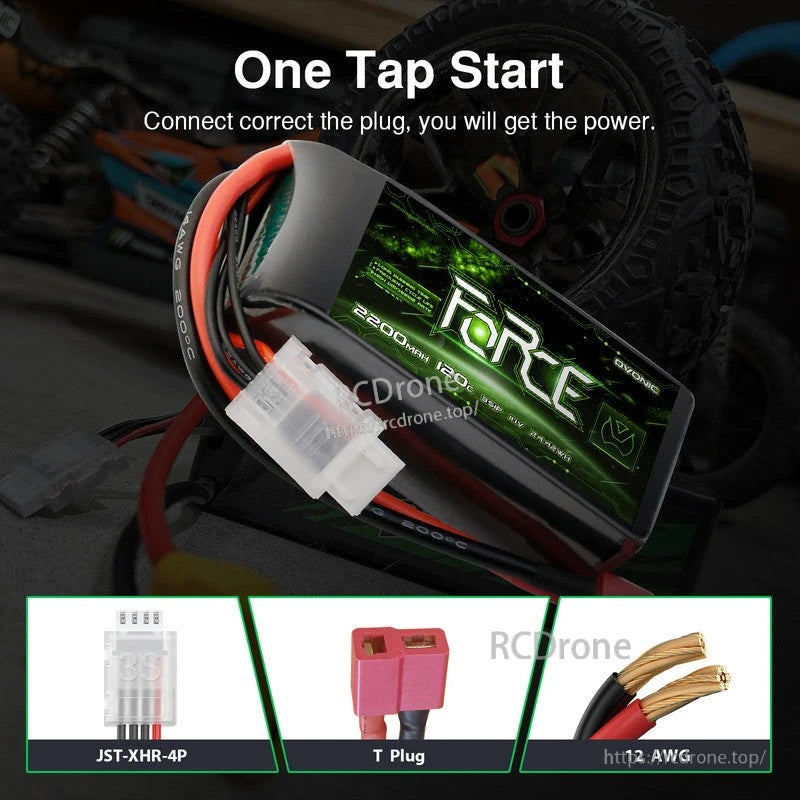 2-Pack Ovonic Force 3S 2200mAh 120C 11.1V Short LiPo Battery w/Deans Plug for 1/10 Race Buggy & On-Road Car (Voltage Checker Included)