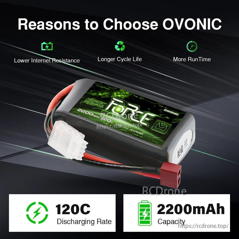 2-Pack Ovonic Force 3S 2200mAh 120C 11.1V Short LiPo Battery w/Deans Plug for 1/10 Race Buggy & On-Road Car (Voltage Checker Included)
