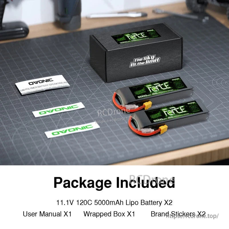 What’s included: two Ovonic Force 3S 5000mAh LiPo batteries, wrapped box, manual, and brand stickers
