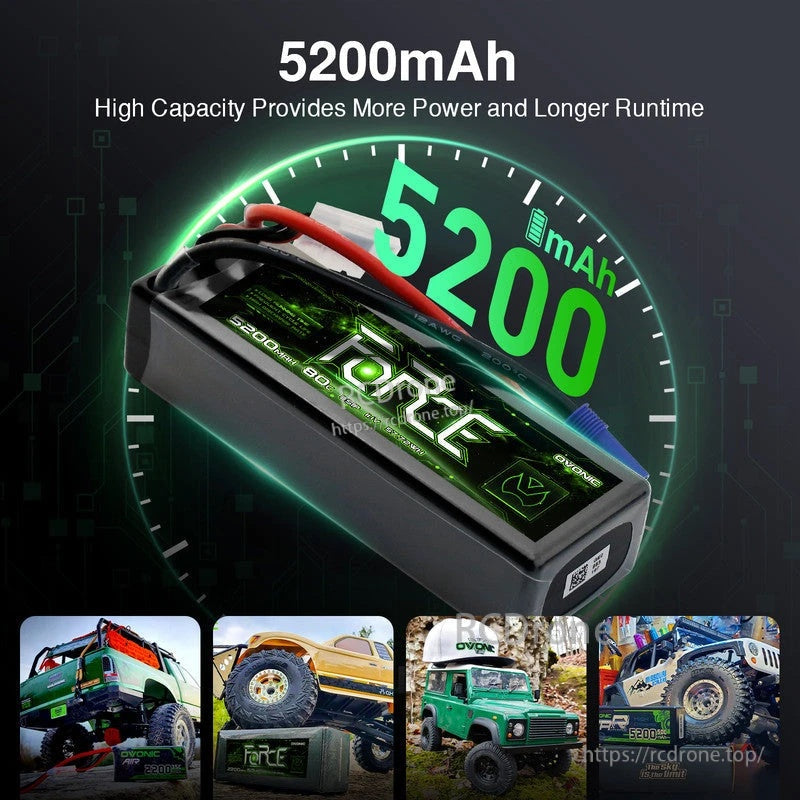 5200mAh capacity callout for Ovonic Force 3S hardcase LiPo battery for longer runtime in RC vehicles