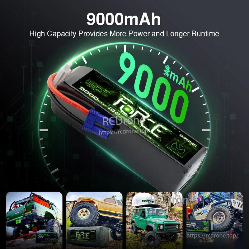 9000mAh high-capacity Ovonic Force 3S LiPo battery for longer runtime in RC cars and trucks
