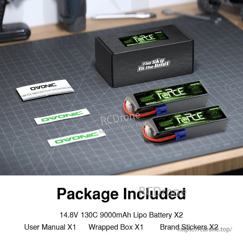 Package contents: two Ovonic Force batteries, storage box, user manual, and Ovonic stickers
