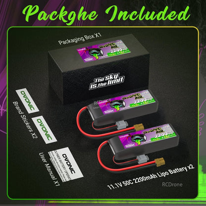 Package contents: Ovonic Rebel 2.0 3S 11.1V 2200mAh LiPo batteries x2, packaging box, brand stickers, user manual