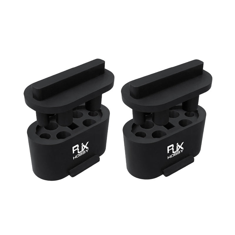 2 Sets RJX Rubber Protective Cover, Pair of black RJX Hobby rubber protective covers with pull-tab tops and multi-hole openings