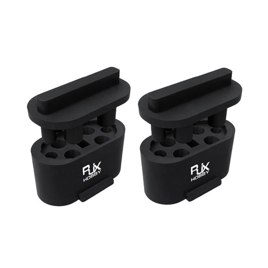 2 Sets RJX Rubber Protective Cover, Pair of black RJX Hobby rubber protective covers with pull-tab tops and multi-hole openings