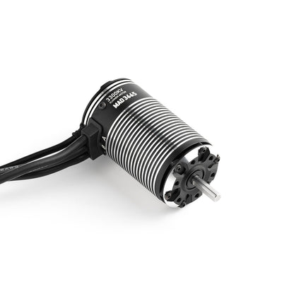 MAD Runner3665 Sensored Brushless Motor, MAD Runner 36/65 brushless motor with finned aluminum can, 3300KV label, and attached power wires