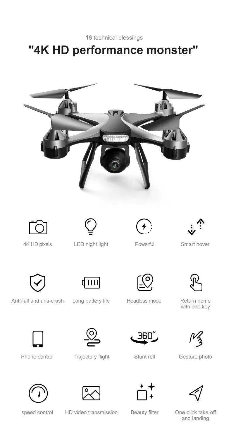 JCRC JC801 Mini Drone with 4K Dual HD Camera 2000mAh 25Minutes UAV Quadcopter Mini Drone 8 JCRC JC801 Mini Drone, 4k hd pixels led night light powerful smart hover anti-