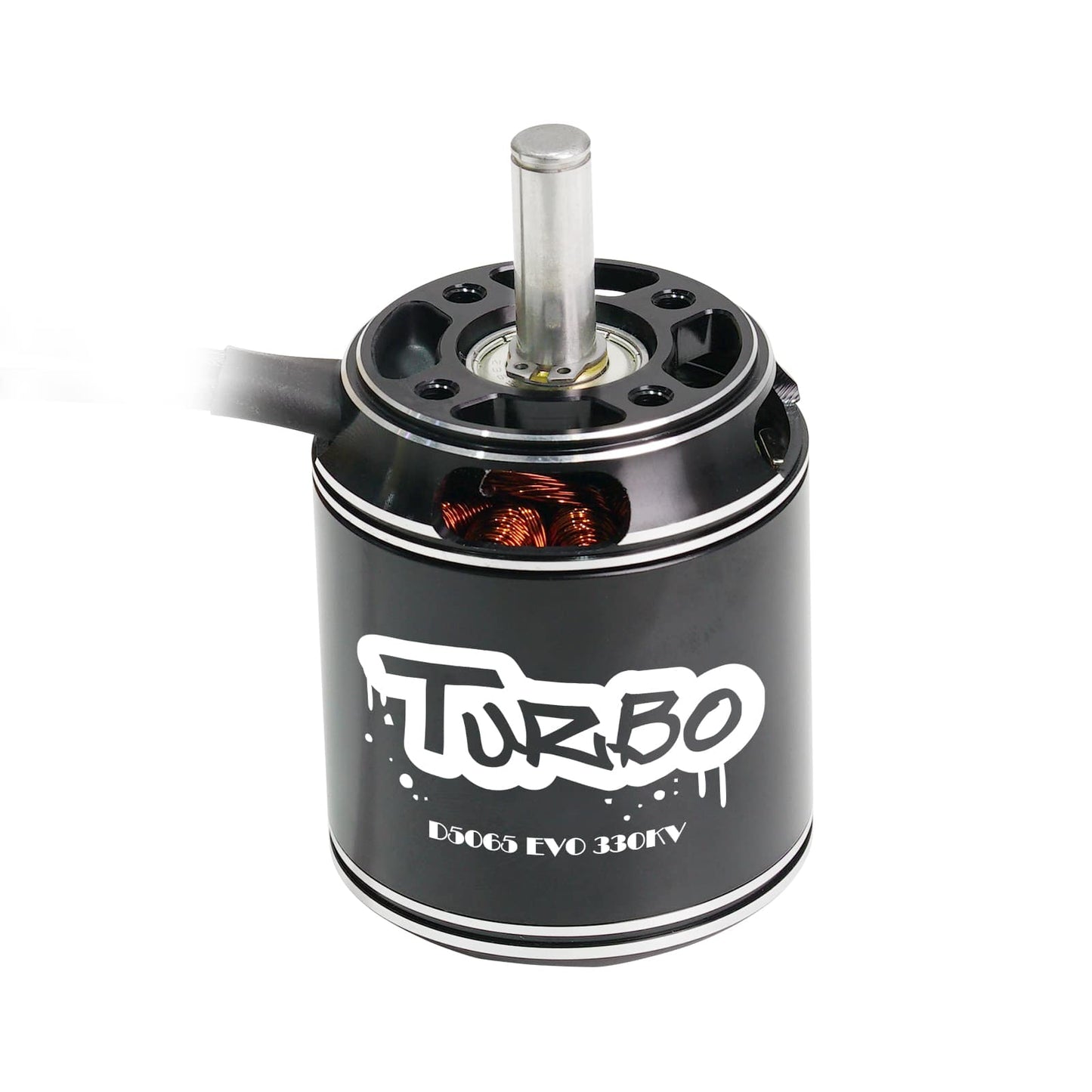 Flashhobby D5065 EVO 270KV Fixed Wing Motor, Turbo D5065 EVO 330KV brushless fixed-wing motor with long shaft, black can housing, and top mounting holes