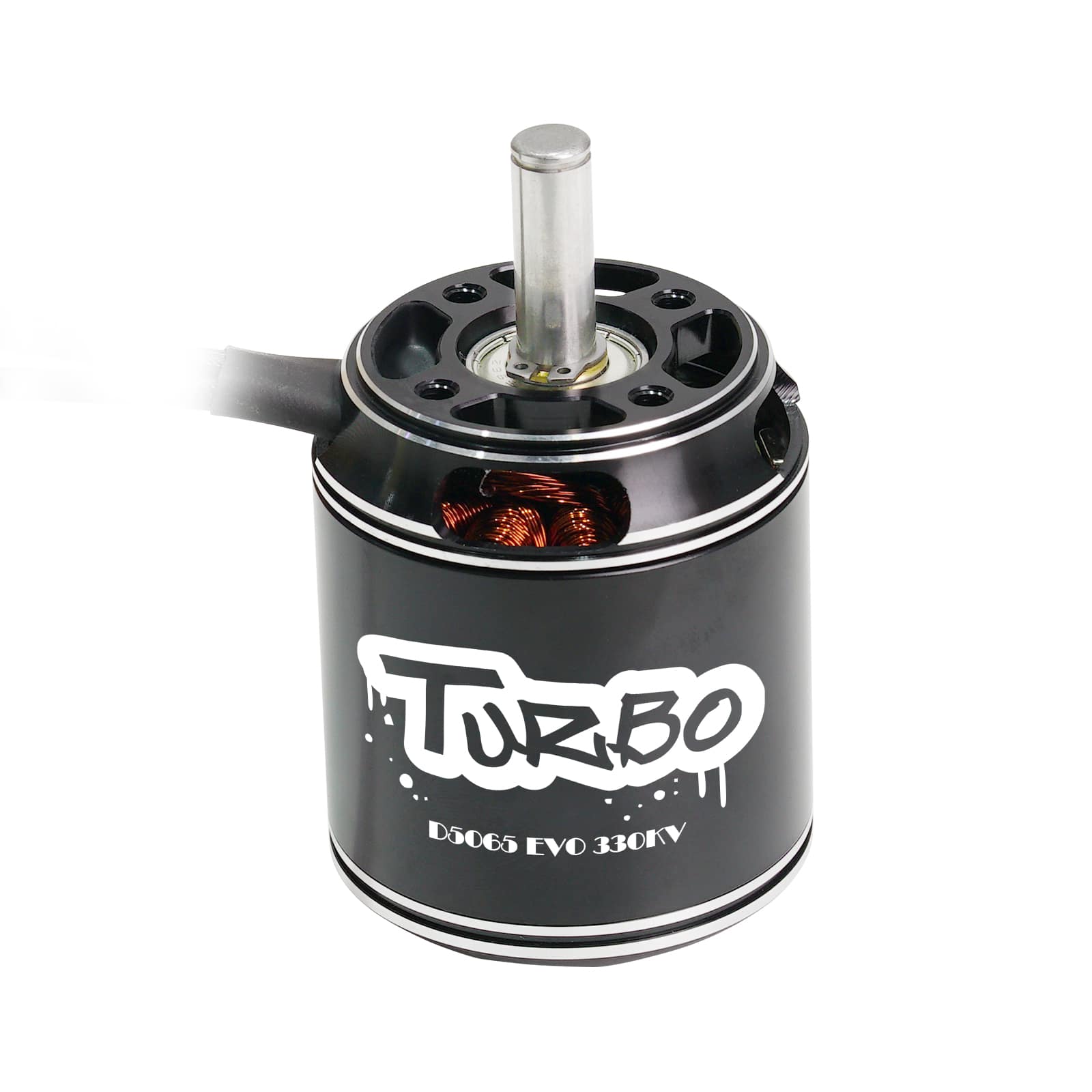 Flashhobby D5065 EVO 270KV Fixed Wing Motor, Turbo D5065 EVO 330KV brushless fixed-wing motor with long shaft, black can housing, and top mounting holes