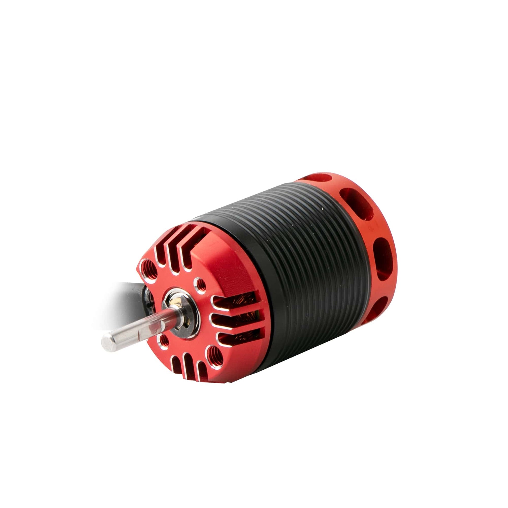 Flashhobby H450 helicopter motor with red end caps, black ribbed housing, and exposed steel shaft