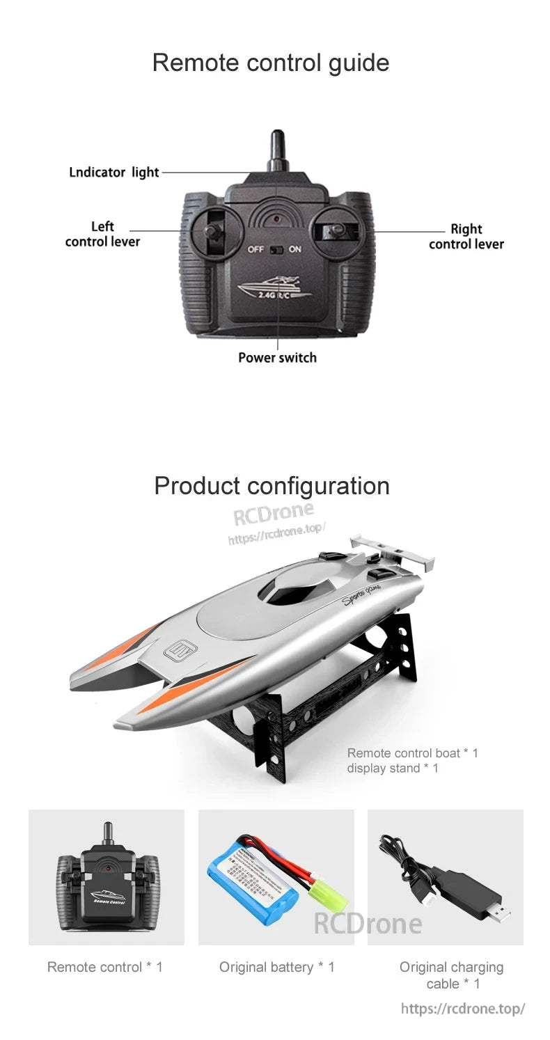 2.4G RC Boat with remote control, battery, charger and stand