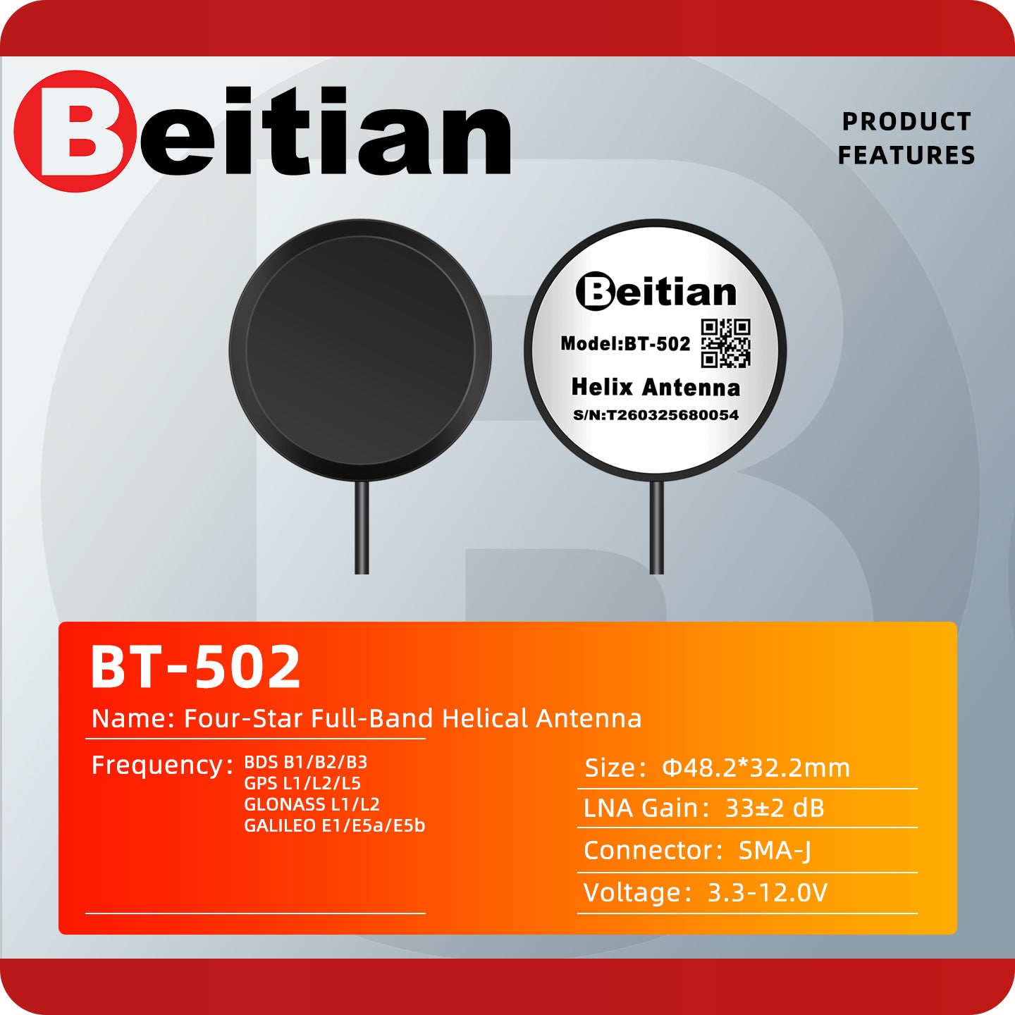 Beitian Autopilot Drone Positioning Helical Antenna GNSS GPS GLONASS Galileo BeiDou BT-502