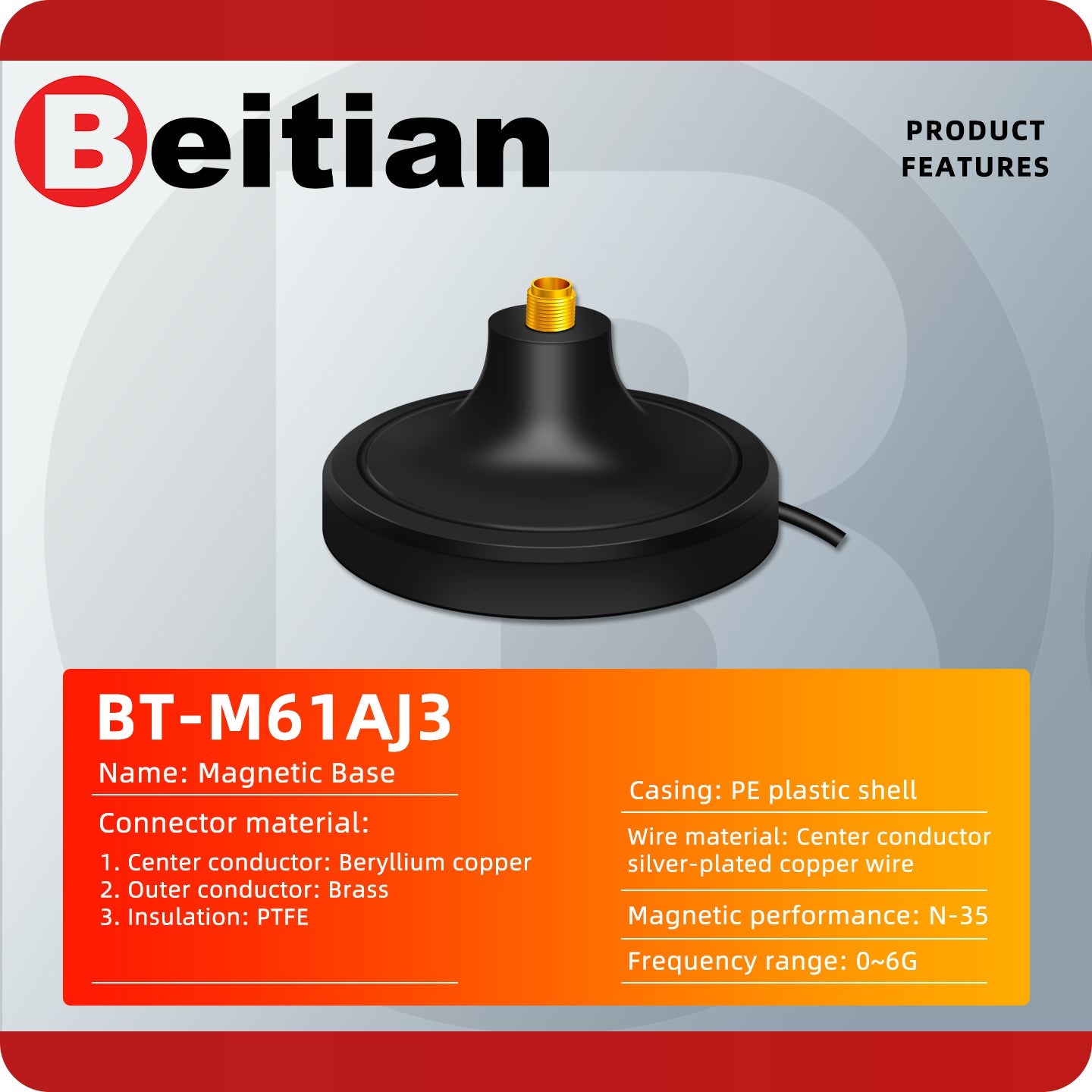 Beitian RTK GNSS Helixcal Antenna Helical Antenna with Magnetic Base SMA-J BT-M61AJ3