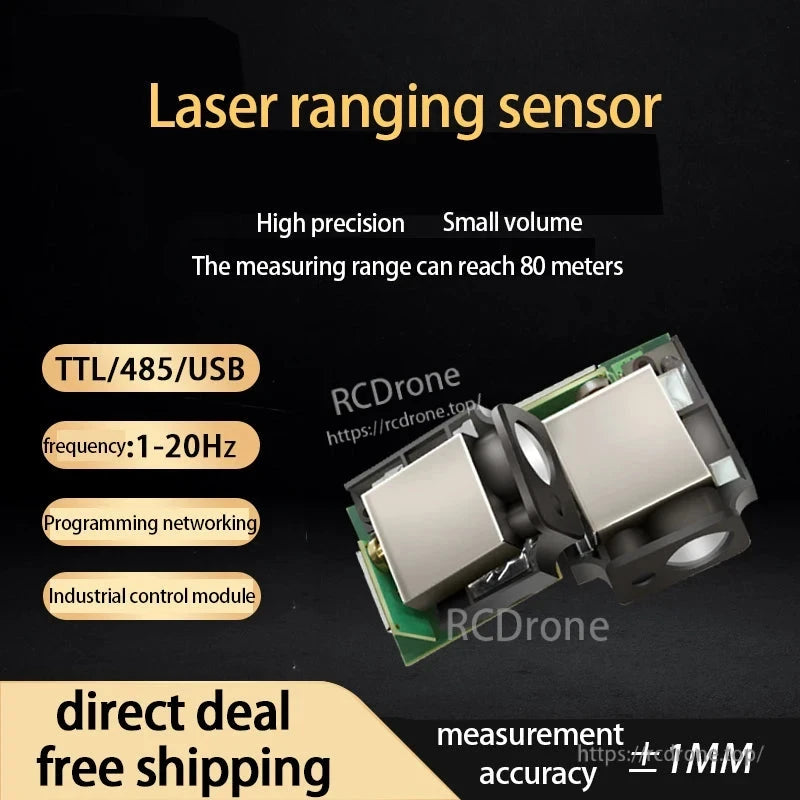 20 Hz High-Accuracy 80 m Laser Sensor, 80m laser rangefinder with ±1mm accuracy, TTL/485/USB, 1-20Hz, ideal for industrial control and networking; free shipping.