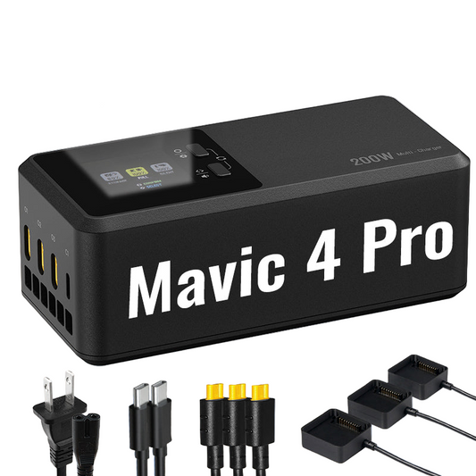 LKTOP 200W Battery Charging Hub for DJI Mavic 4 Pro, 3 Battery Ports + USB-C, 3 Modes, LCD Smart Charger