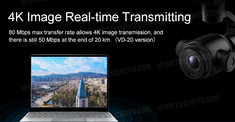 Foxtech VD-150, 1 4K Image Real-time Transmitting 80 Mbps max transfer rate allows 4K