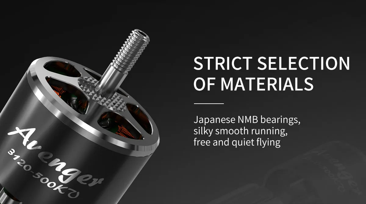 STRICT SELECTION OF MATERIALS Japanese NMB bearings, silk