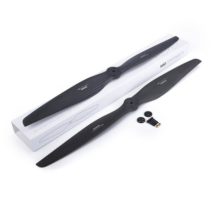 MAD FLUXER VTOL Propeller, MAD FLUXER VTOL carbon fiber propellers with mounting hardware and adapter plates on product box