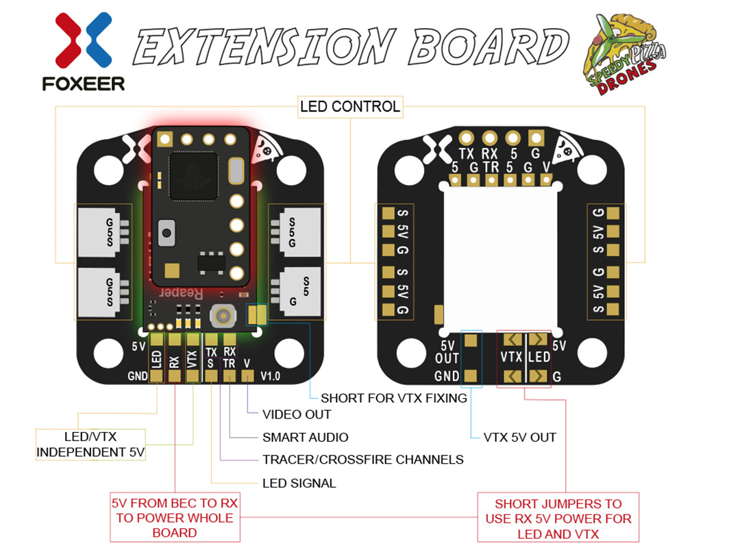 Foxeer Reaper Nano 5.8G 40CH 350mW 1g Tramp VTx 8 1g Size 12*16mm Consumption 340mA @ 350m