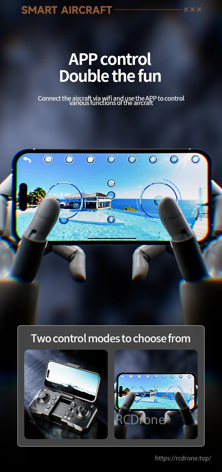 2024 New M5 Drone, Smart aircraft app control via Wi-Fi offers double the fun with two modes and various functions.