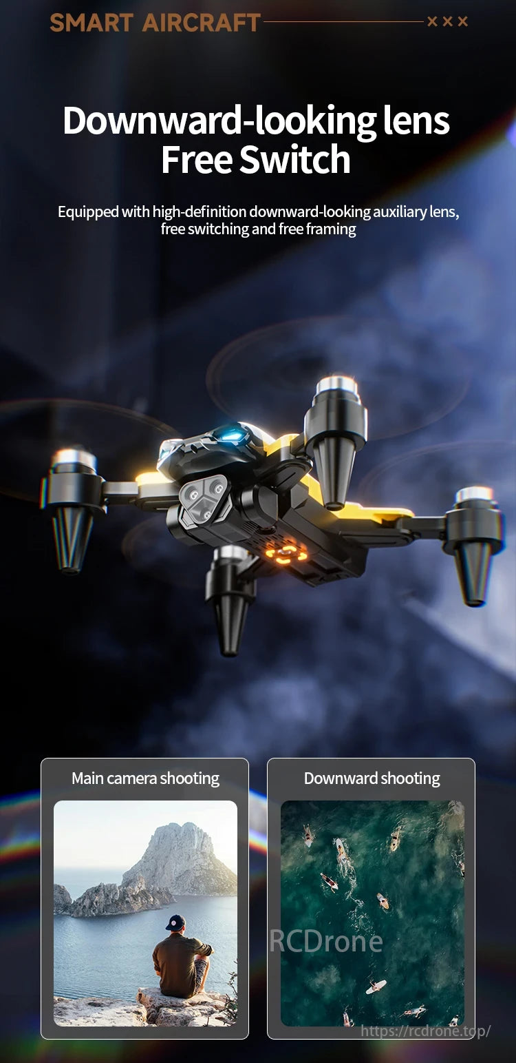 2024 New M5 Drone, Aircraft with smart camera, featuring high-definition auxiliary lens, switchable modes for main camera and downward shooting.