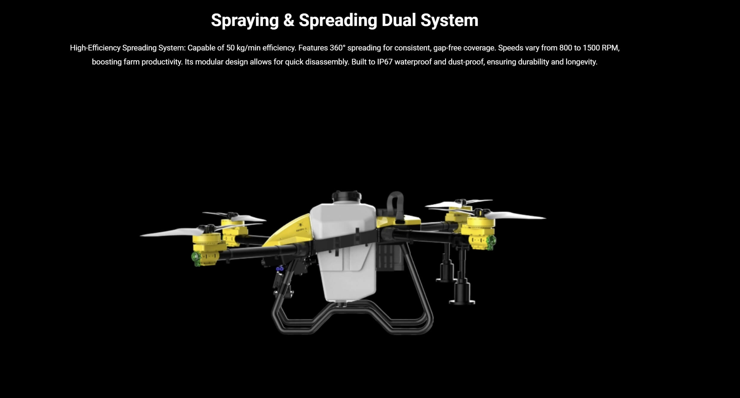 H32X Agriculture Drone, Dual System High-Efficiency Spreading System: Capable of 50 kg/min efficiency